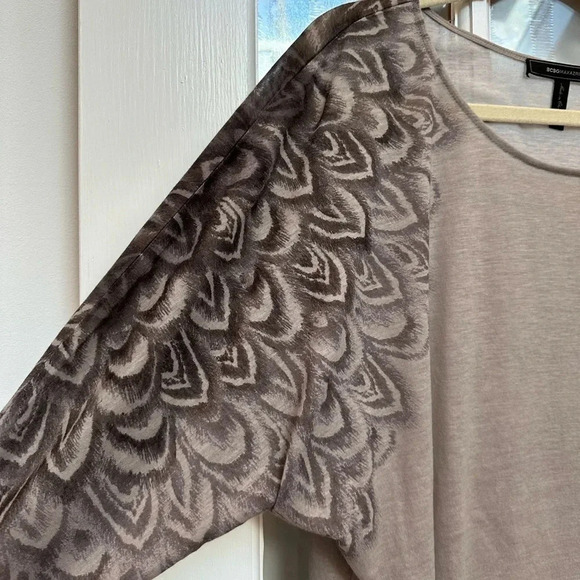 BCBGMAXAZRIA | Lucia Tan Bohemian Sheer Printed Long Sleeves Blouse Size L Large - Picture 7 of 11